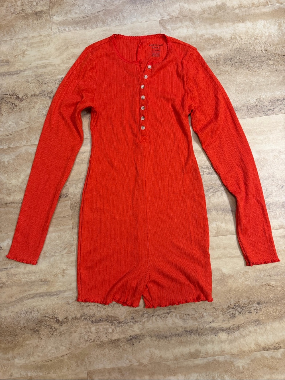 AE Red Henley Womens sleep onesie.